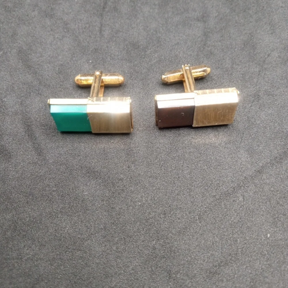 Vintage Cufflinks Green And Brown Adjustable Gold Tone By Kreisler Craft USA